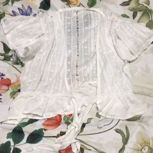 Ruffle white tie shirt